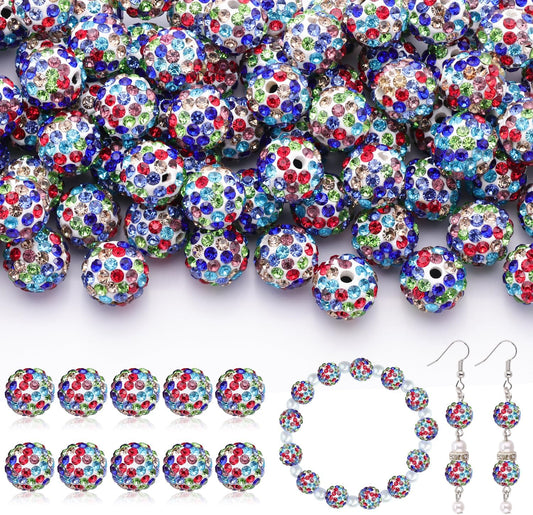 160pcs 10mm Rhinestone Beads for Jewelry Making, White Mixed Shiny Round Disco Ball Beads Bulk, Sparkle Crystal Clay Christmas for Bracelet Baseball Necklace Earring Crafting and DIY