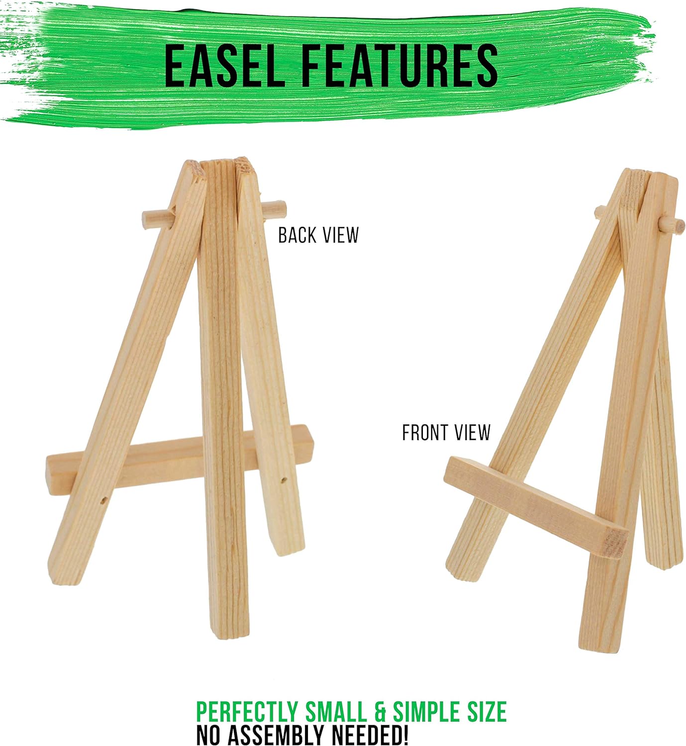 U.S. Art Supply 3" x 3" Stretched Canvas with 5" Mini Easel Kit (12 Pack) - Natural Wooden A-Frame Tabletop Display Stand, Mini Easel Stand - Small Easels for Display, Small Canvases, Crafts, Photos