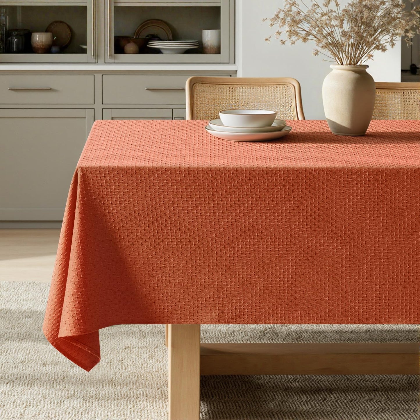 MIULEE Fall Tablecloth Burnt Orange Linen Cottton Table Cloth Rectangle Waterproof Spillproof Cross-Star Textured Table Cltoth Decorative Farmhouse for Dining Party Weddings 60x120 Inch
