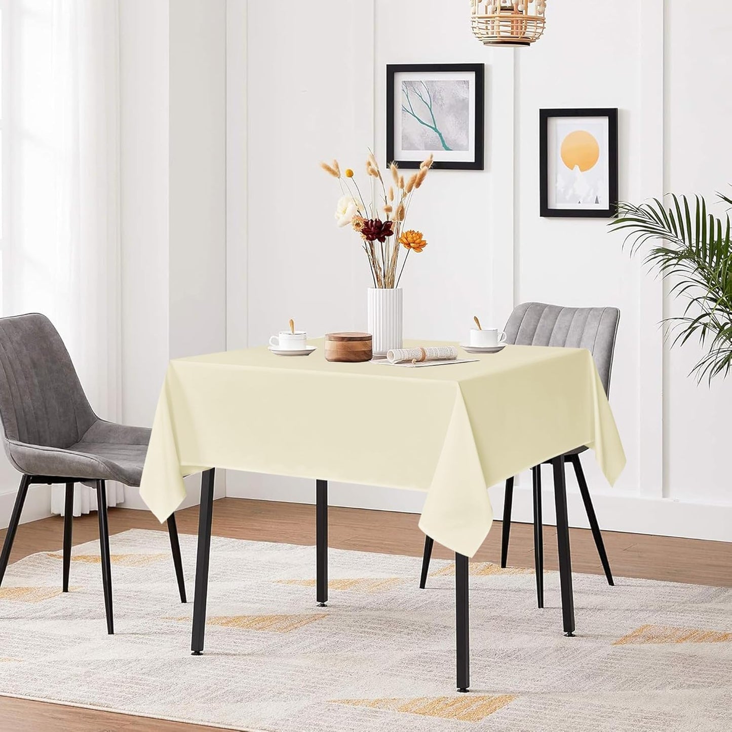 sancua Square Tablecloths 70x70 Inch, 2 Pack - Beige Fabric Table Cloth for Square or Round Tables, Washable Polyester Table Cover for Outdoor Party, Birthday, Decorative Display Tables
