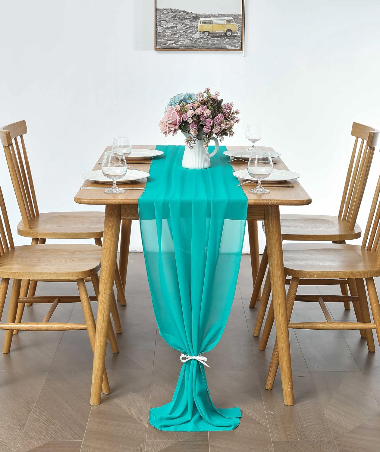 2 Pack 10Ft Turquoise Chiffon Table Runner Sheer 29x120 Inch for Romantic Wedding Decor Bridal & Baby Shower Birthday Rustic Party Decoration