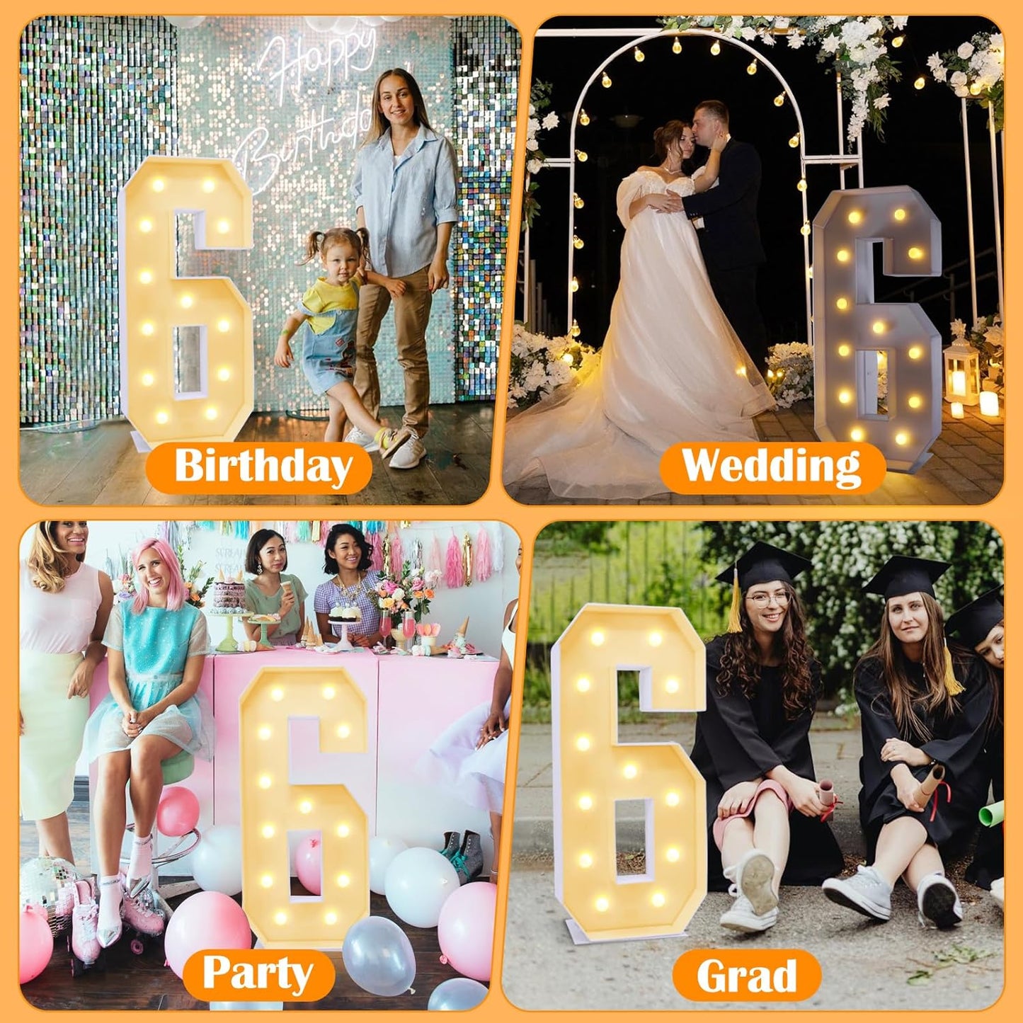 4ft Marquee for Numbers 6, Multifunctional Marquee for Numbers 4 Feet Tall, Number 6 Light up Number, Light up Numbers for Party Decorations, Birthday, Anniversary Party Decor (Number 6)