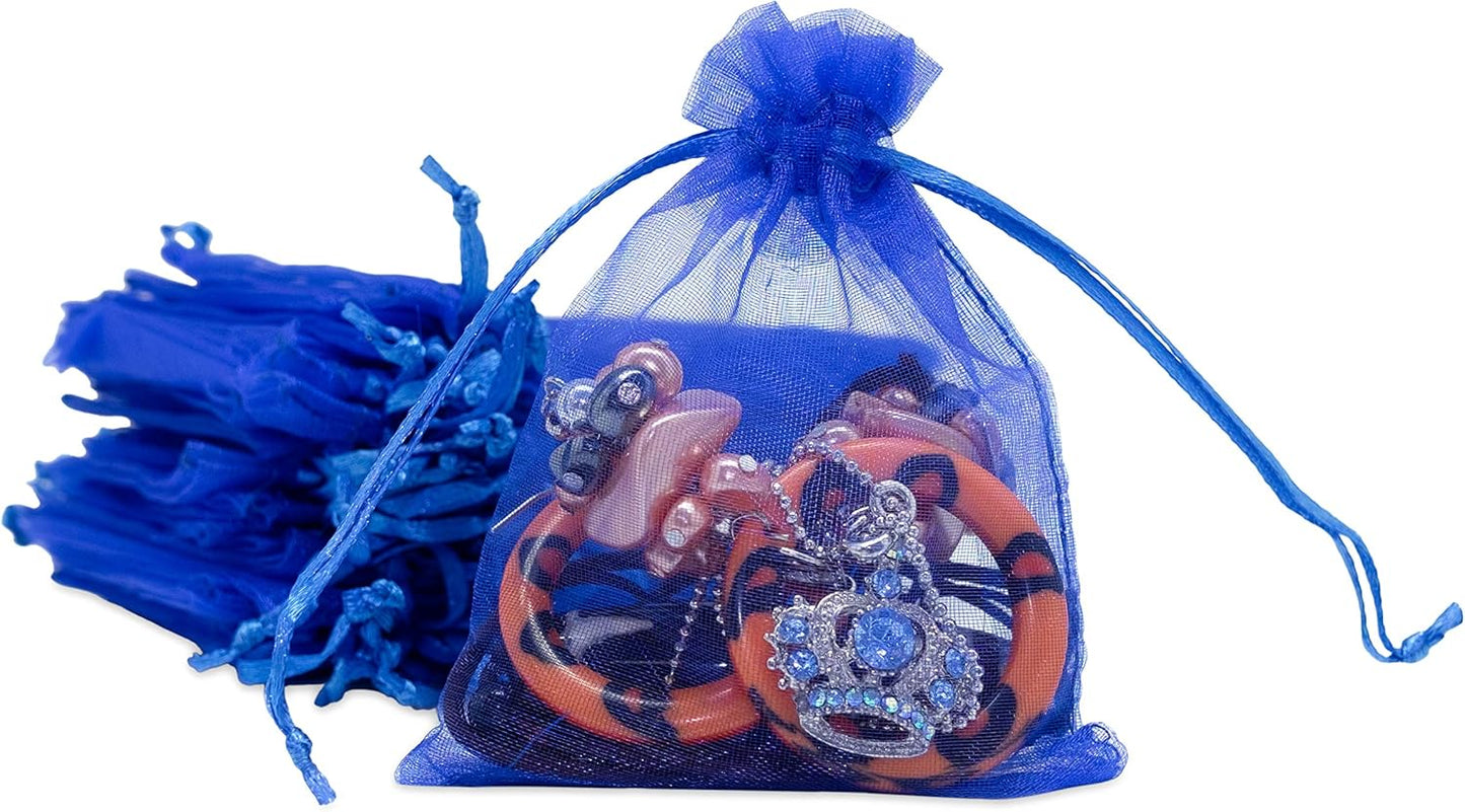TheDisplayGuys 48-Pack 3x4 Royal Blue Sheer Organza Gift Bags with Drawstring, Goodie Bags for Jewelry, Candy Bags, Treat Bags, Wedding Favors Small Mesh Bags