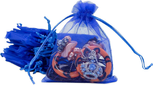 TheDisplayGuys 48-Pack 3x4 Royal Blue Sheer Organza Gift Bags with Drawstring, Goodie Bags for Jewelry, Candy Bags, Treat Bags, Wedding Favors Small Mesh Bags