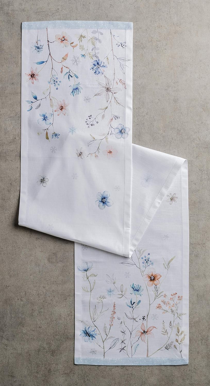 Maison d' Hermine Table Runner 100% Cotton Single Layer Table Runners 60 inches Long Decorative for Home Kitchen Dining Party Baby Shower Wedding Bridal Shower (Ice Florals, 14.50" x 60")