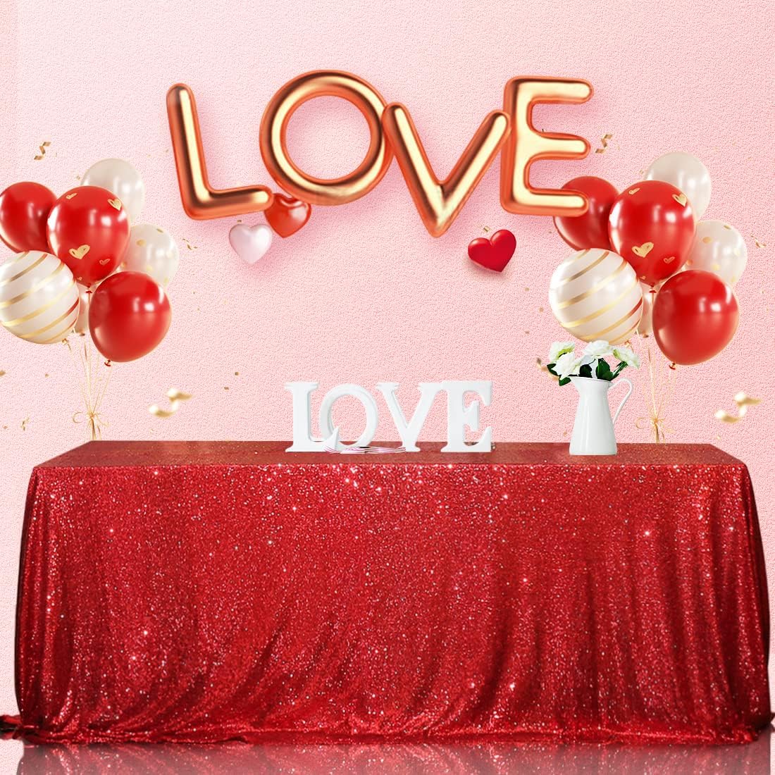 SquarePie Sequin Tablecloth 60 x 102 Inch Red Sparkly Table Linen for Christmas Wedding Party