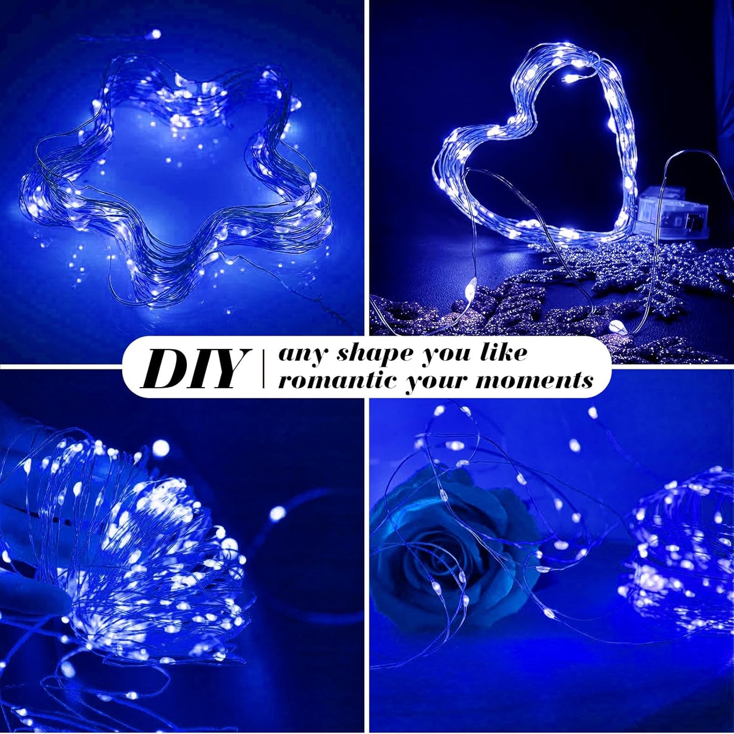 ZGWJ 50 Pack Fairy Lights Battery Operated, 7ft 20 Mini LED Fairy String Lights Silver Wire 3 Modes for DIY, Parties, Wedding, Bedroom, Halloween Christmas Decoration Blue
