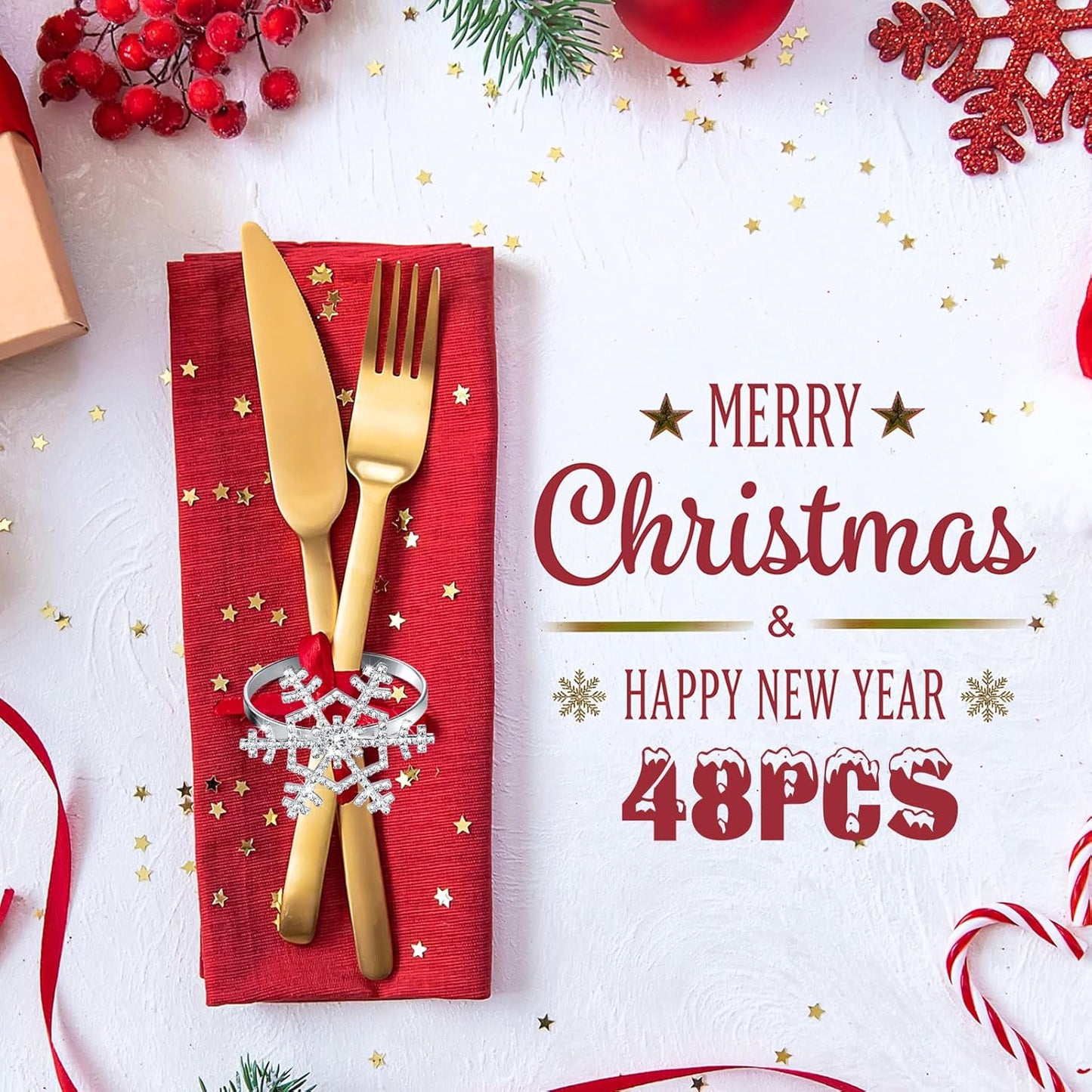 Patelai 100 Pieces Snowflake Napkin Rings Thanksgiving Christmas Napkin Holders Exquisite Household Rhinestone Napkin Rings Set for Christmas Wedding Dinner Party Table Decoration (Silver)