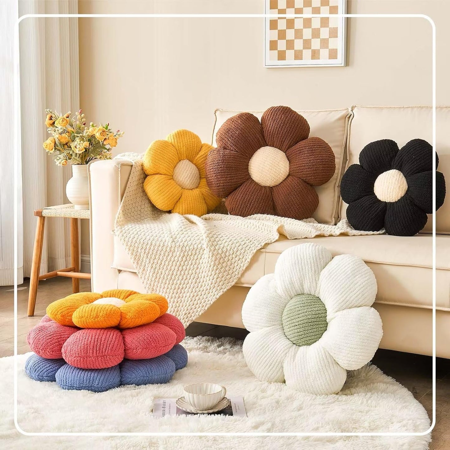 Flower Throw Pillow, Soft Orange 17.7" Shaped Floor Pillow for Home Decor, Cute Aesthetic Plush Decorative Pillows for Bed, Sofa, Couch