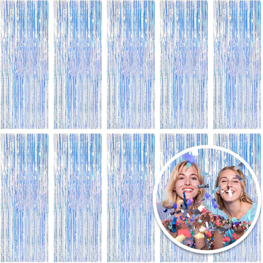 10 Pack Foil Curtain Backdrop Iridescent Metallic Tinsel Foil Fringe Curtains Photo Booth Props for Birthday Wedding Engagement Baby Shower Bachelorette Christmas Holiday Celebration Party Decoration