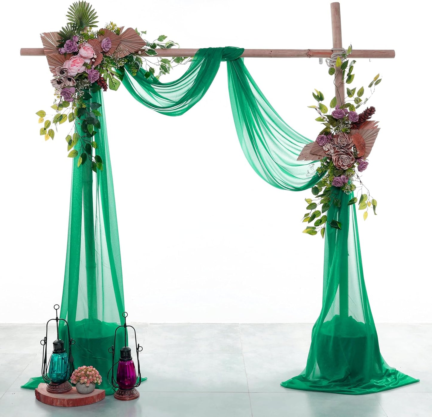 VDS Pack of 1 Panel (30 Inch X 100 Feet) Wedding Arch Draping Fabric Sheer Chiffon Fabric Drapery for Wedding Ceremony Reception Swag Backdrop Canopy Chuppah ARBO Altars Decoration (Emerald)