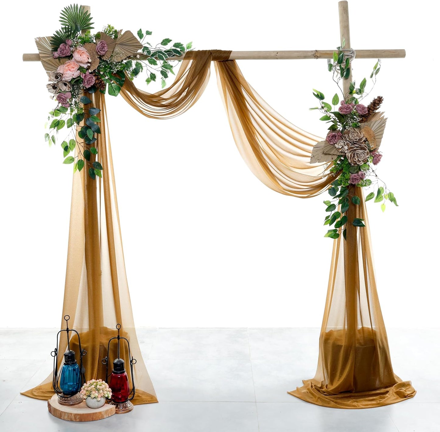 VDS Pack of 2 Panel (30 Inch X 20 Feet) Wedding Arch Draping Fabric Sheer Chiffon Fabric Drapery for Wedding Ceremony Reception Swag Backdrop Canopy Chuppah ARBO Altars Decoration (Mocha)
