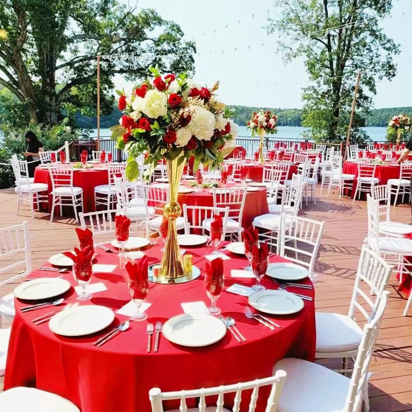 12 Pack Round Tablecloths 120 Inch, Red Polyester Table Cover for Round Table, Stain and Wrinkle Resistant Washable Fabric Tablecloth, Polyester Tablecloth for Wedding Banquet Parties