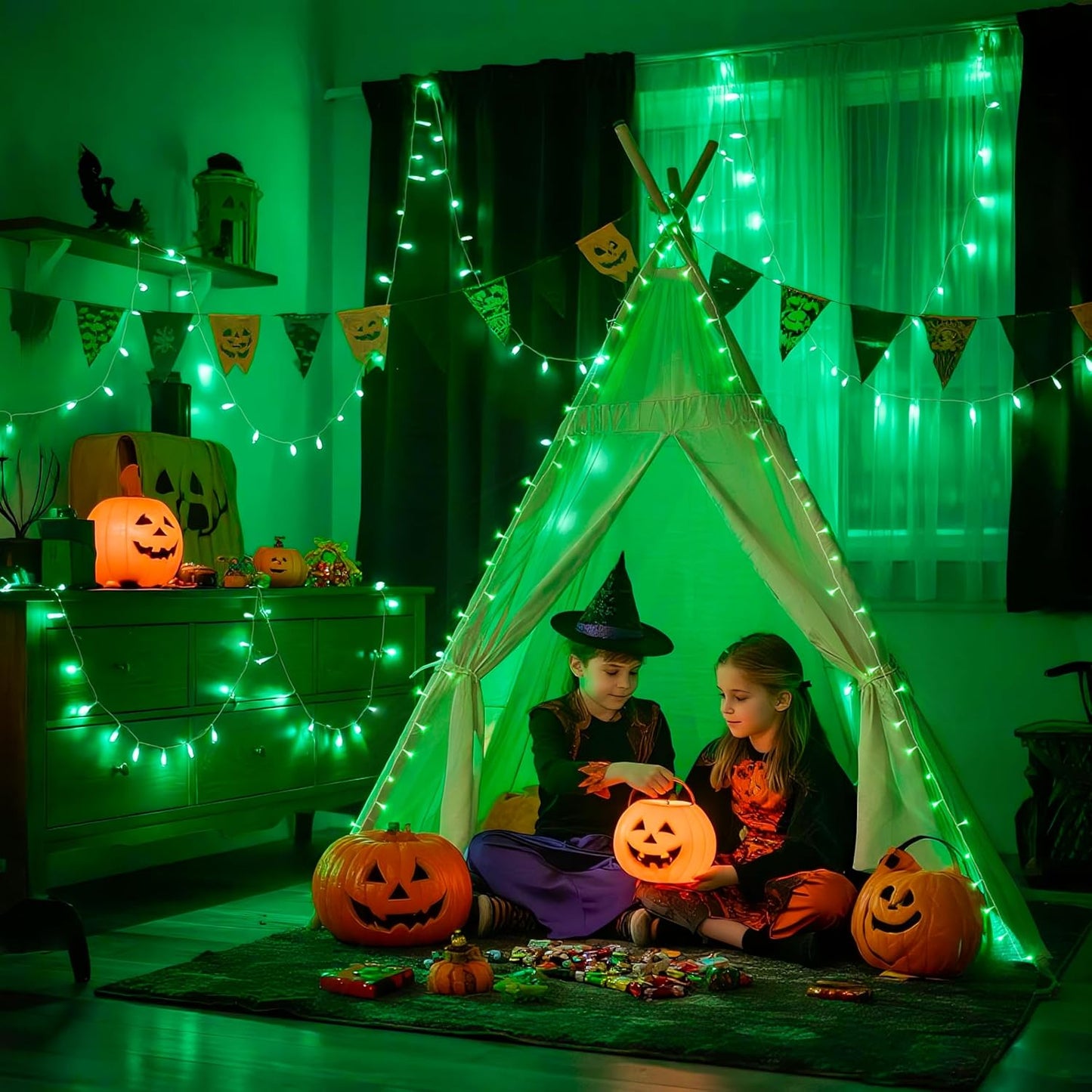 JMEXSUSS 600 LED Green Lights for Halloween Decorations, 168 Ft Green Christmas String Lights Outdoor Indoor Clear Wire Plug in for Halloween Christmas Tree Party Decor