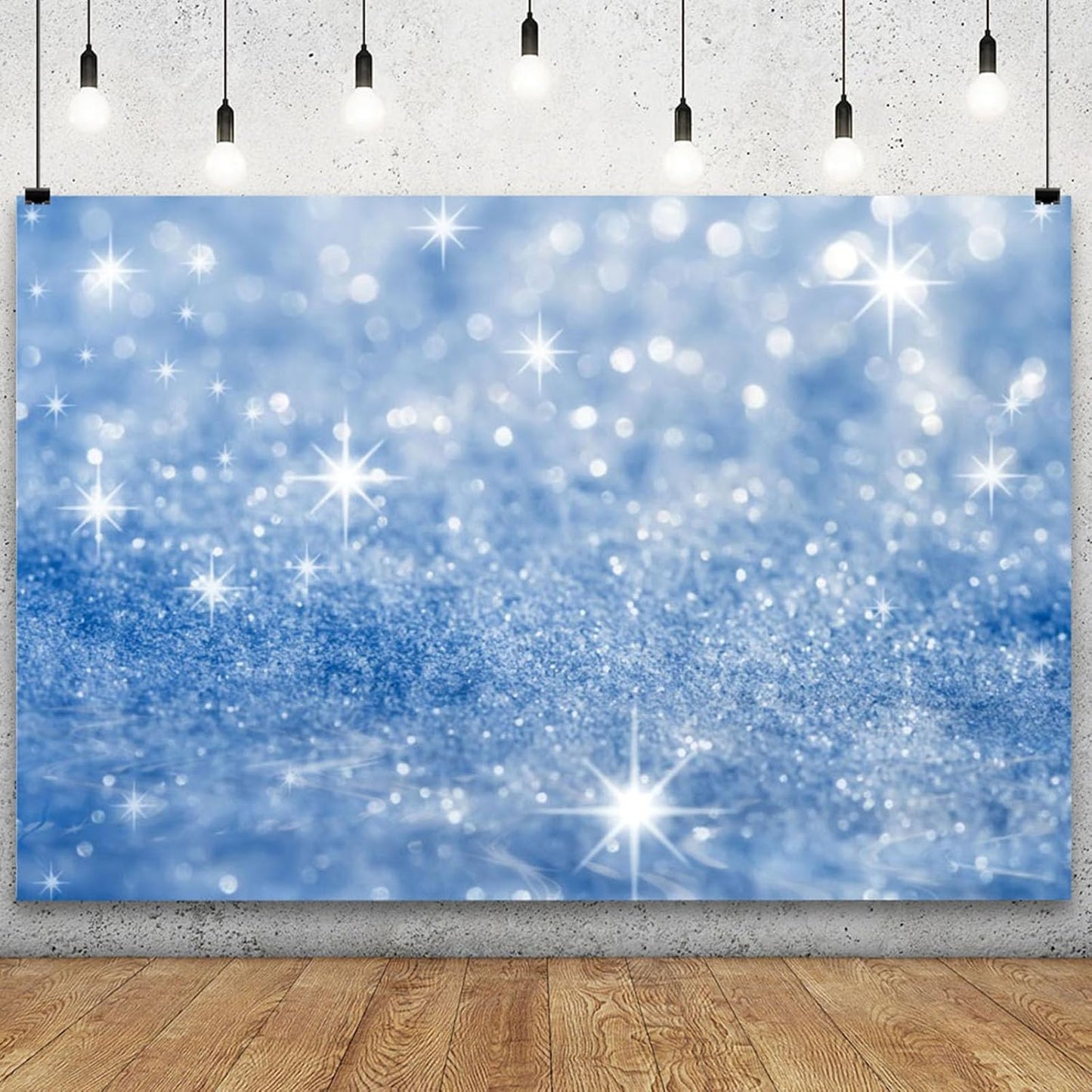 YongFoto Silver Blue Glitter Backdrop 10x8ft Silver Light Spots Blue Sequin Bokeh Photography Background Birthday Bridal Shower Wedding Photography Background Party Banner Portraits Photoshoot Props