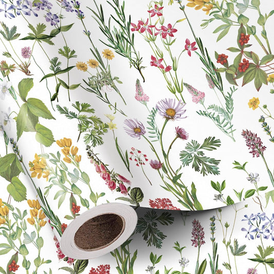 RUSPEPA 30" X 100' Wild Flower Wrapping Large Paper Roll for Women Girls, Jumbo Roll, Elegant Floral Design Gift Wrap Perfect for Birthday, Bridal Shower, Spring, Wedding, Mother's Day