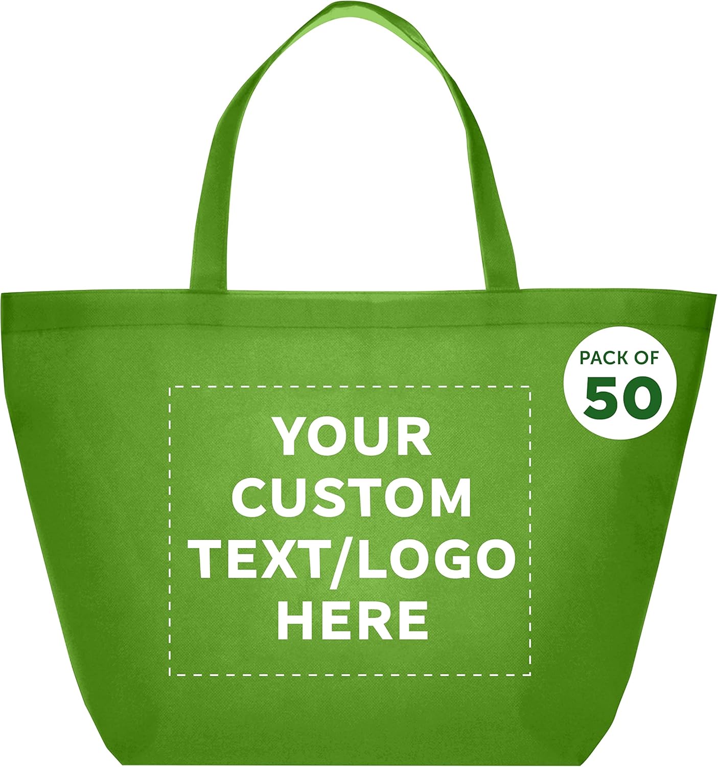 DISCOUNT PROMOS Custom Southern Style Grocery Tote Bags Set of 50 - Personalized Bulk Pack, Reusable Grocery & Shopping Bags - Great for Travel, Business Promotions - Lime Green - 20"X13"X8"