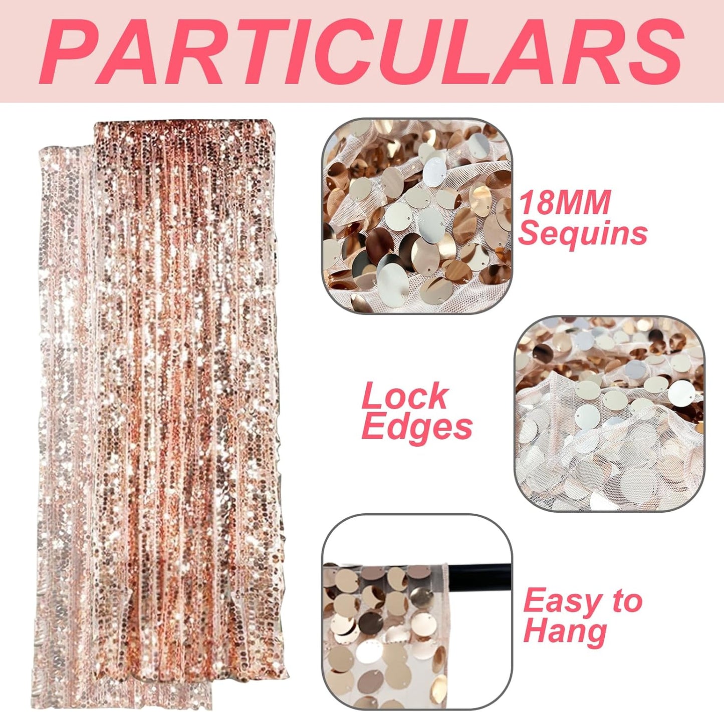Big Sequin Rose Gold Drapes Curtains Panels Payette Sequin Backdrop Curtains Home Party Decoration Supplies 9FTx9FT for Thanksgiving Christmas Decor