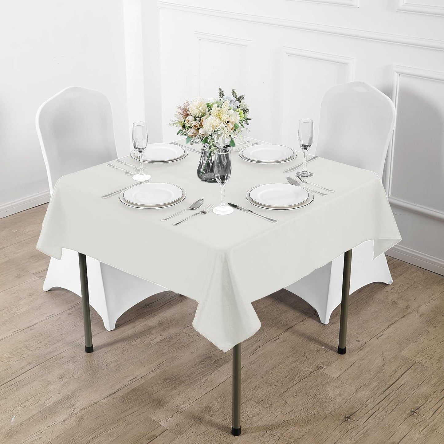 Fokitut 2 Pack Waterproof Square Tablecloth, 70x70 Inch, Stain Resistant and Wrinkle Polyester Table Cloth, Fabric Table Cover for Kitchen Dining, Wedding, Party, Holiday Dinner-Ivory