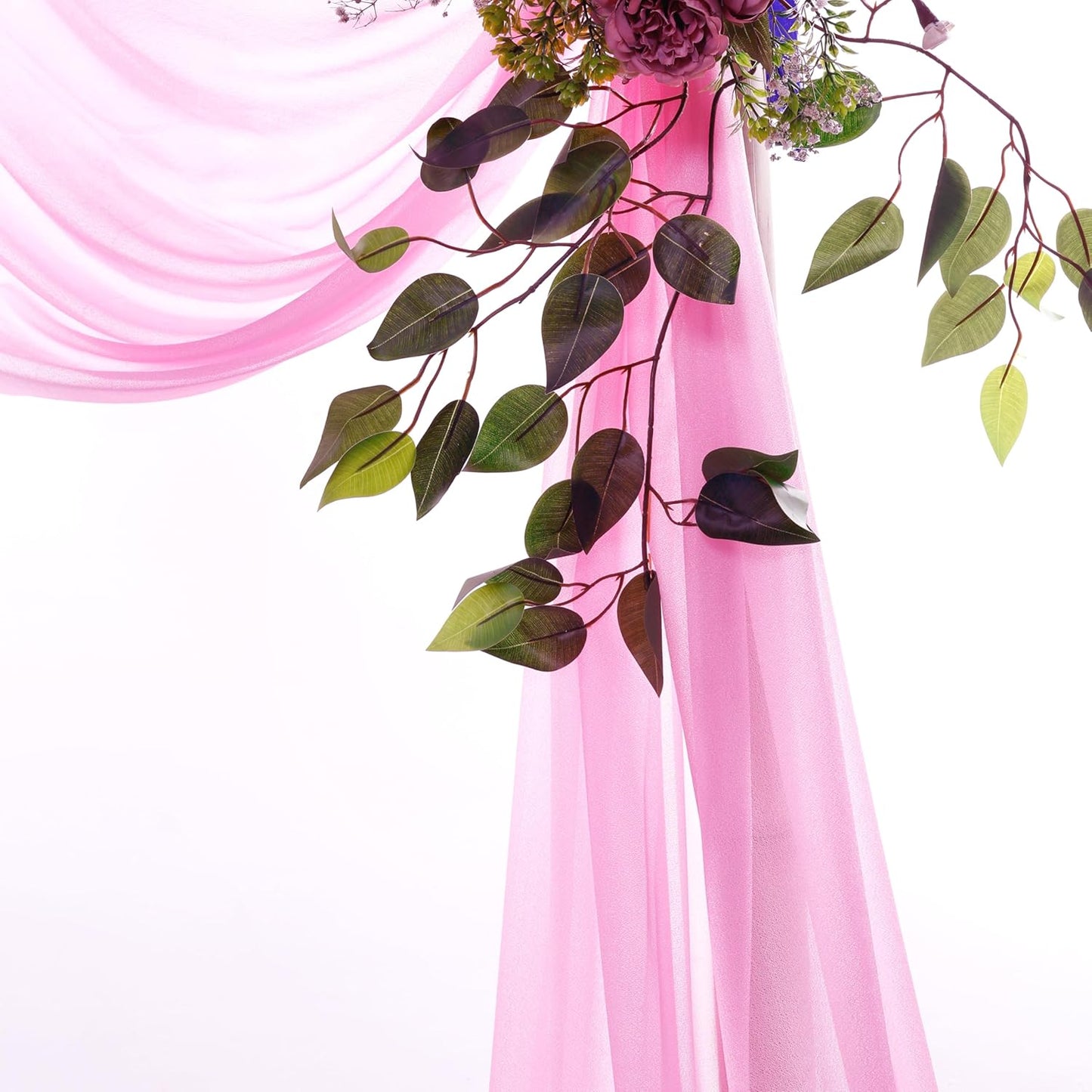 VDS Pack of 2 Panel (30 Inch X 20 Feet) Wedding Arch Draping Fabric Sheer Chiffon Fabric Drapery for Wedding Ceremony Reception Swag Backdrop Canopy Chuppah ARBO Altars Decoration (Bubblegum)