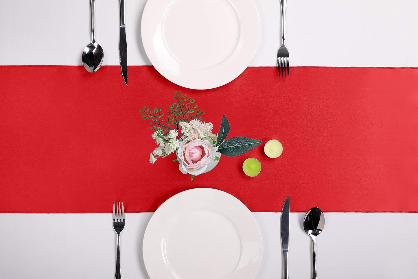 15-Pack Satin Table Runner Red 12 x 108 inches Long, Table Runners for Wedding, Birthday Parties, Banquets Decorations（15 Pack, 12x108 Inch, Red）