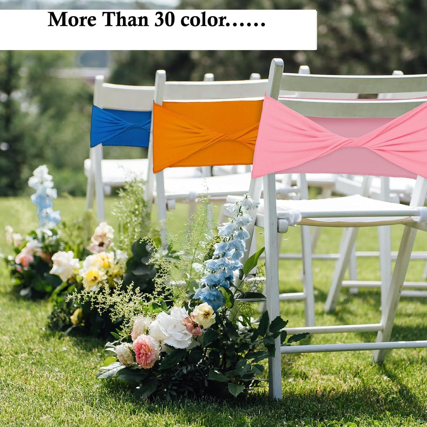 MDS Pack of 50 Spandex Chair Sashes Bows Elastic Stretch Dining Chair Bands Ties Without Slider Buckle Universal fits for Wedding Baby Shower Birthday Party Banquet Event Decoration - Black
