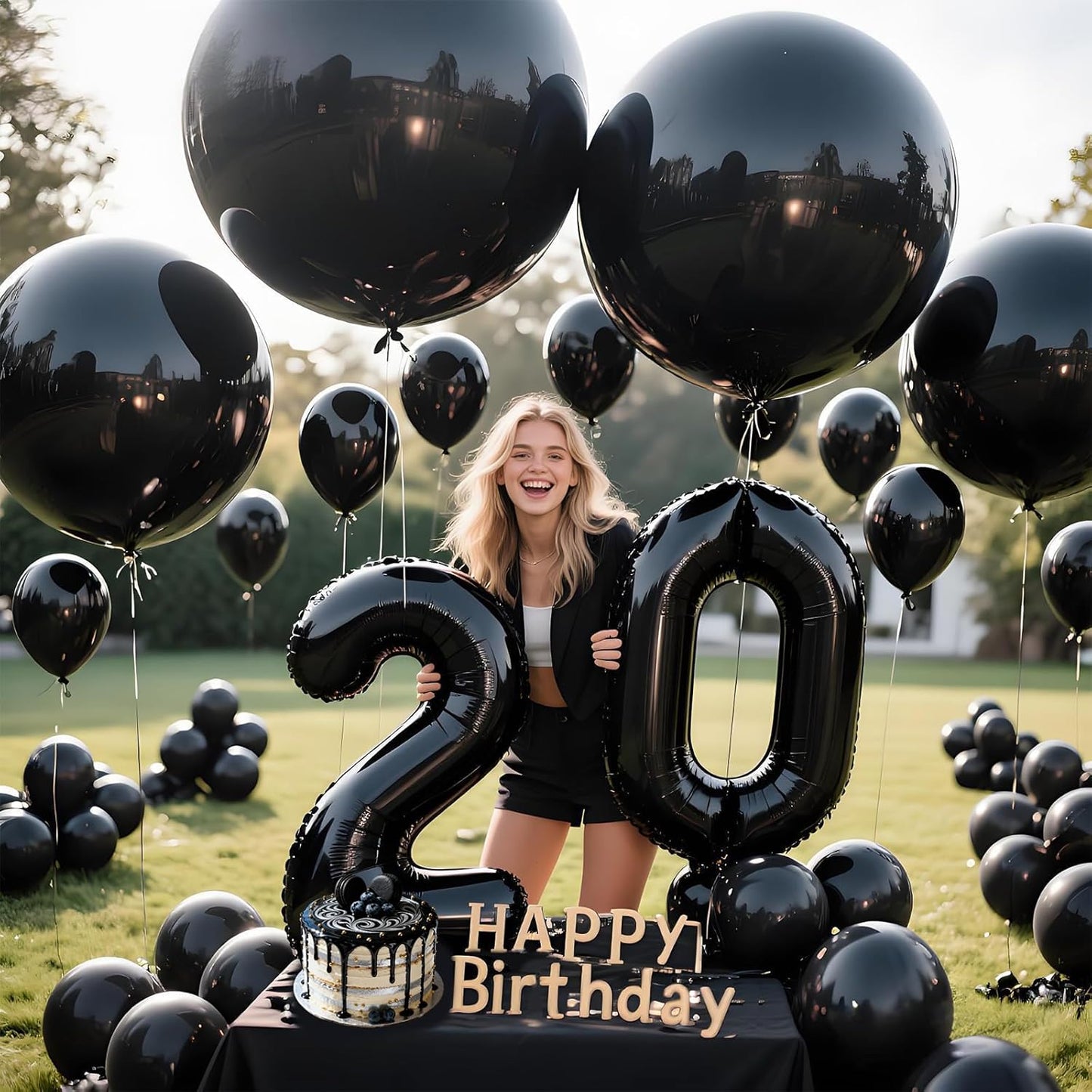 KAWKALSH Black Balloons 9pcs 36 Inch Extra Large Big Jumbo Giant Matte Black Latex Helium Balloons for Graduation Halloween New Year Anniversary Birthday Retirement Party Decorations