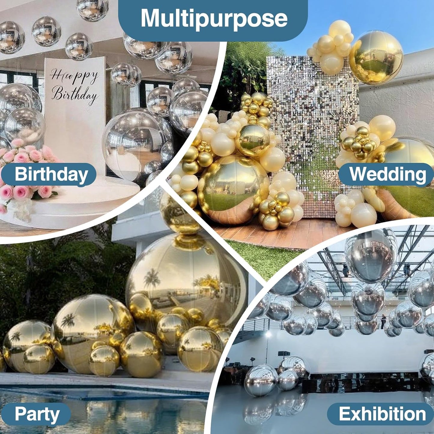 Inflatable Mirror Ball, Gold Big Shinny Balls Reusable Large PVC Disco Ball Balloon for Large Event Decoration, Party, Wedding Decor, Concerts, Stage (1 Pcs, 1m/39.4in Without Air Pump)