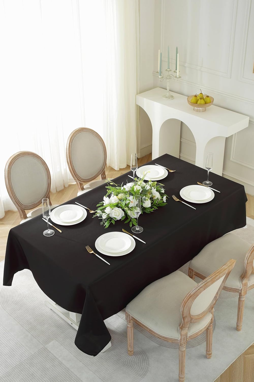 Craft And Party Rectangle Tablecloth - 60 x 84 Inch Black Tablecloth, Polyester Fabric Washable for Home, Party, Wedding or Restaurant Use