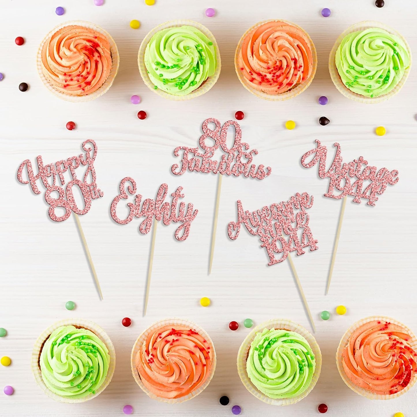 30Pcs Vintage 1944 Cupcake Toppers Glitter Eighty 80 Fabulous Happy 80th Birthday Cupcake Picks Cheers to 80 Years for 80th Birthday Anniversary Party Cake Decorations Supplies Rose Gold