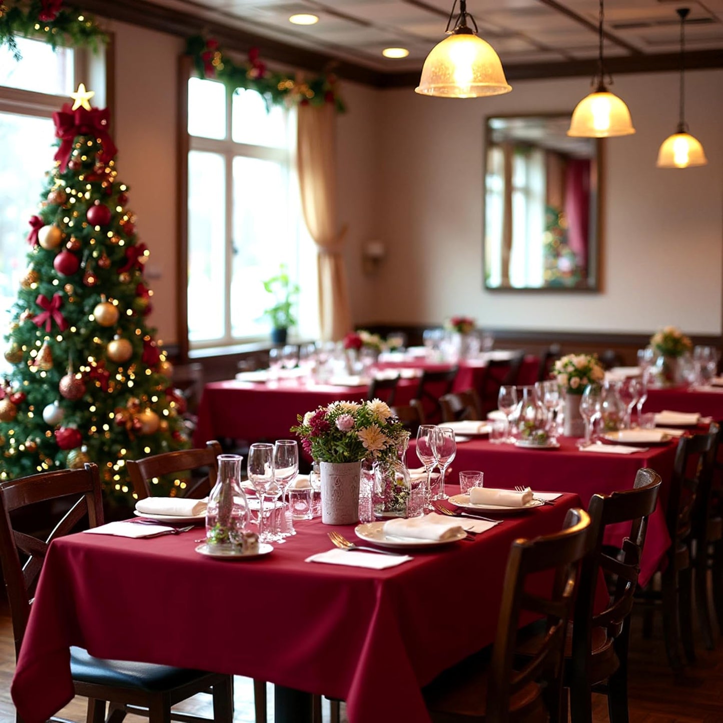 sancua Square Tablecloths 60x60 Inch Burgundy, 2 Pack - Fabric Table Cloth for Square or Round Tables, Washable Polyester Table Cover for Christmas Dinner, Holiday Party, Decorative Display Tables