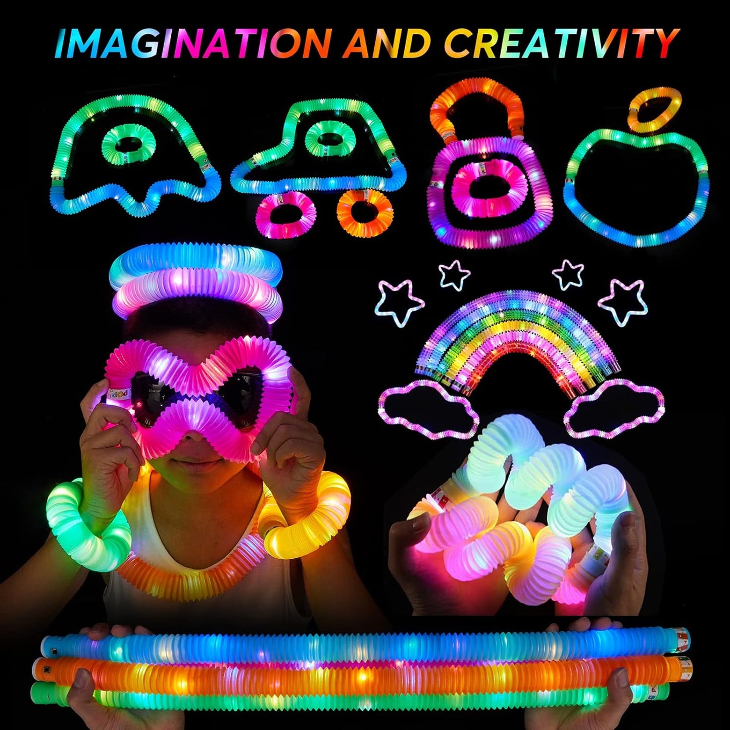 24 PCS LED Pop Tubes, Light Up Glow Tubes, Glow in the Dark Party Supplies, Sensory Toys Birthday Party Favors for Kids, Light Up Toys