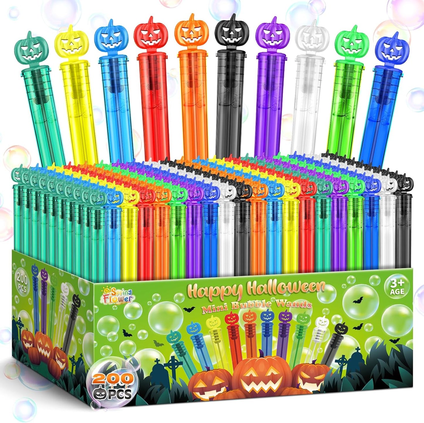 SpringFlower 200 PCS Halloween Party Favor, Bubble Wands for Kids, Halloween Treats Toys, Girls Boys Classroom Prizes, Halloween Gifts For Trick Or Treating