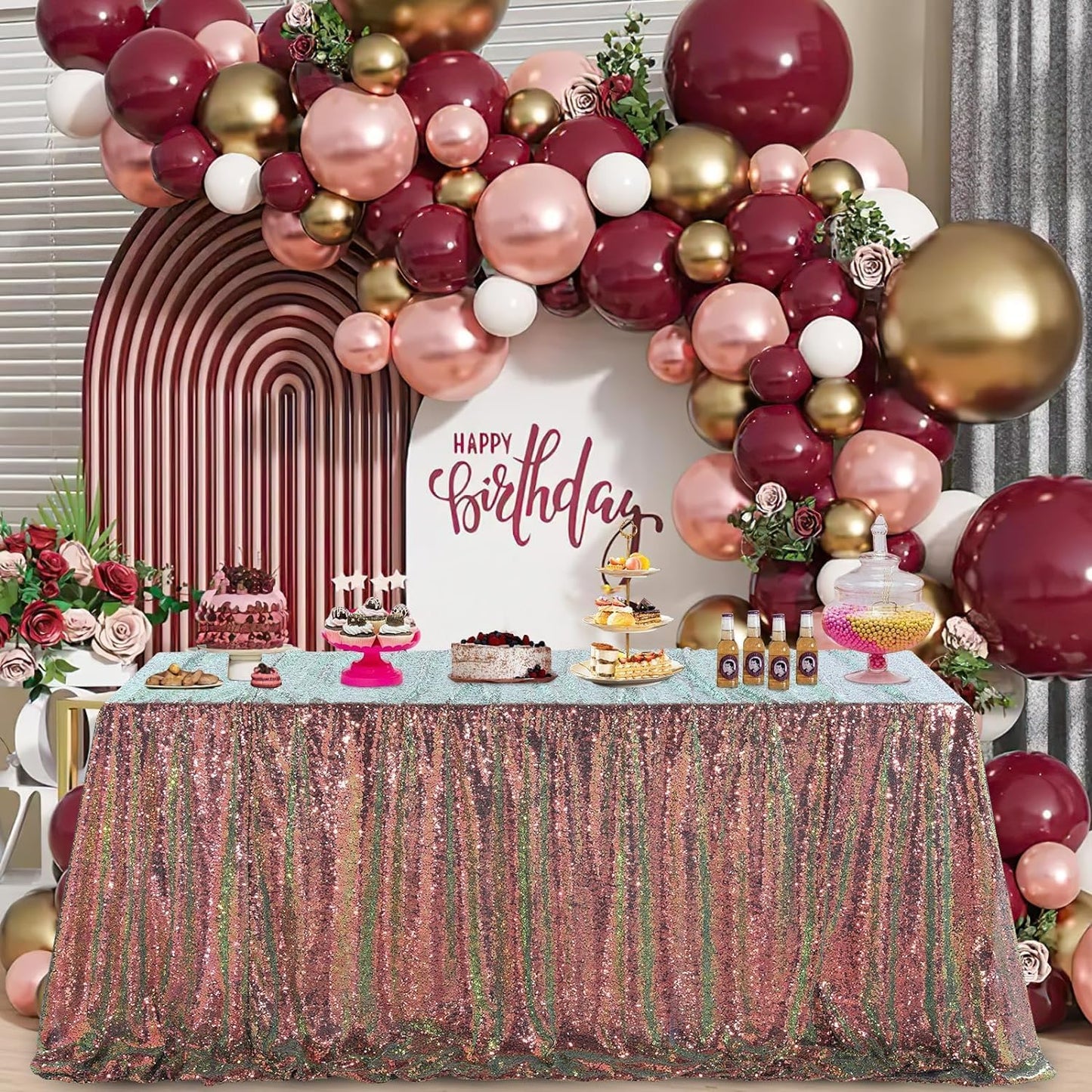 QueenDream Sparkly Sequin Tablecloth - Black GoldTable Cloth 50x80 Inches Rectangle Table Overlay Fabric for Birthday Parties Baby Shower Decoration