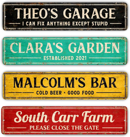 Custom Metal Sign 8x24 Inches - Personalized Street Home Bar Wall Decor, Fade-Resistant Aluminum, Weatherproof Outdoor Indoor Use