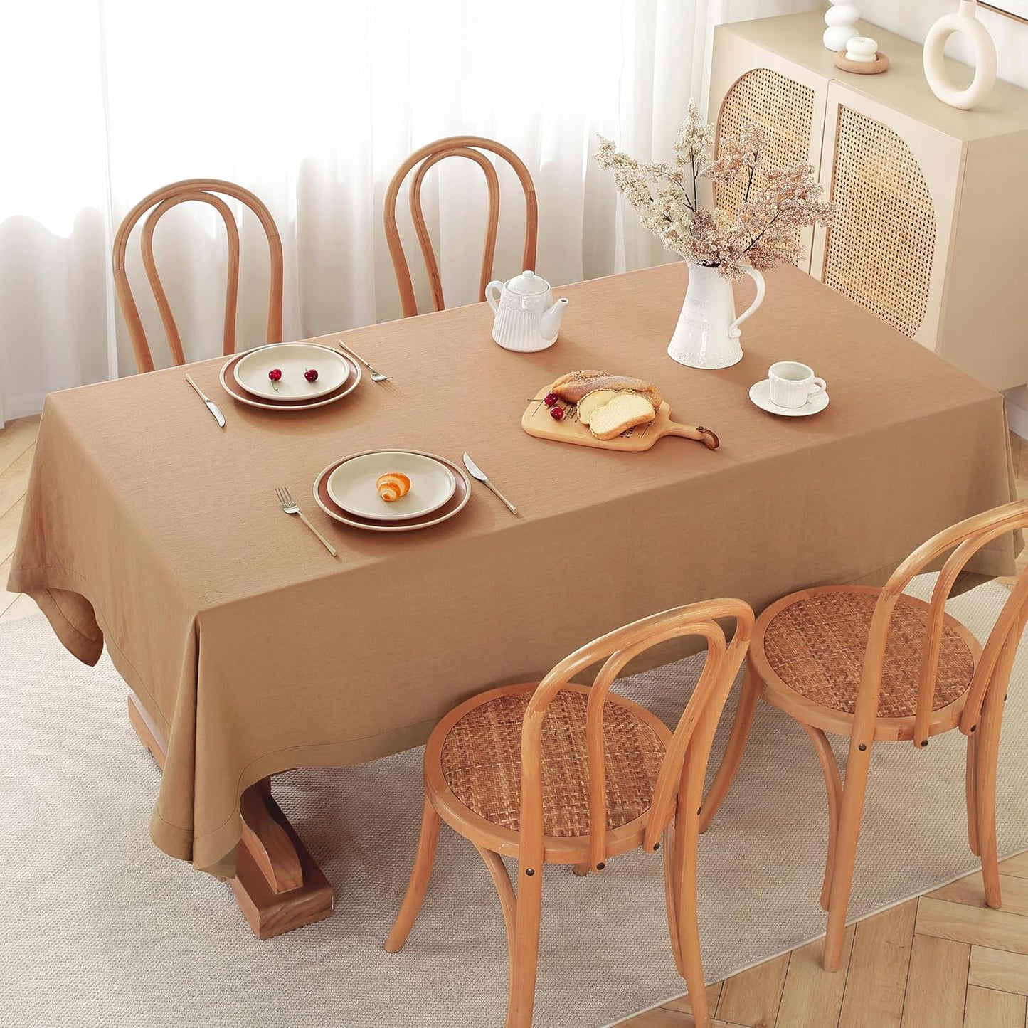 100% Pure French Linen Tablecloths 55x55inch Durable Stonewashed Square Table Clothes for Dining Kitchen and Parties (SQ-Beige, Square - 55 x 55 Inch)