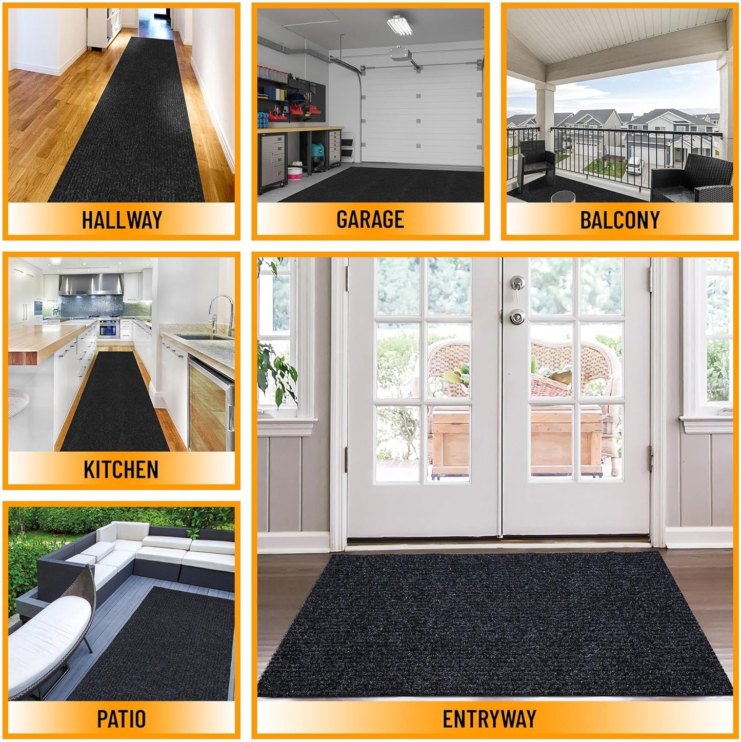 Ottomanson Mud Mat 2' x 4' Entryway Rug - Non-Slip Scraper Doormat for Muddy Paws, Dirt Trapping Indoor/Outdoor Mat for High-Traffic Areas, Kitchen, Garage, Patio, Black