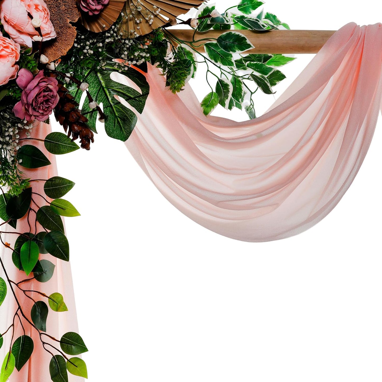 VDS Pack of 2 Panel (30 Inch X 50 Feet) Wedding Arch Draping Fabric Sheer Chiffon Fabric Drapery for Wedding Ceremony Reception Swag Backdrop Canopy Chuppah ARBO Altars Decoration (Dusty Rose)