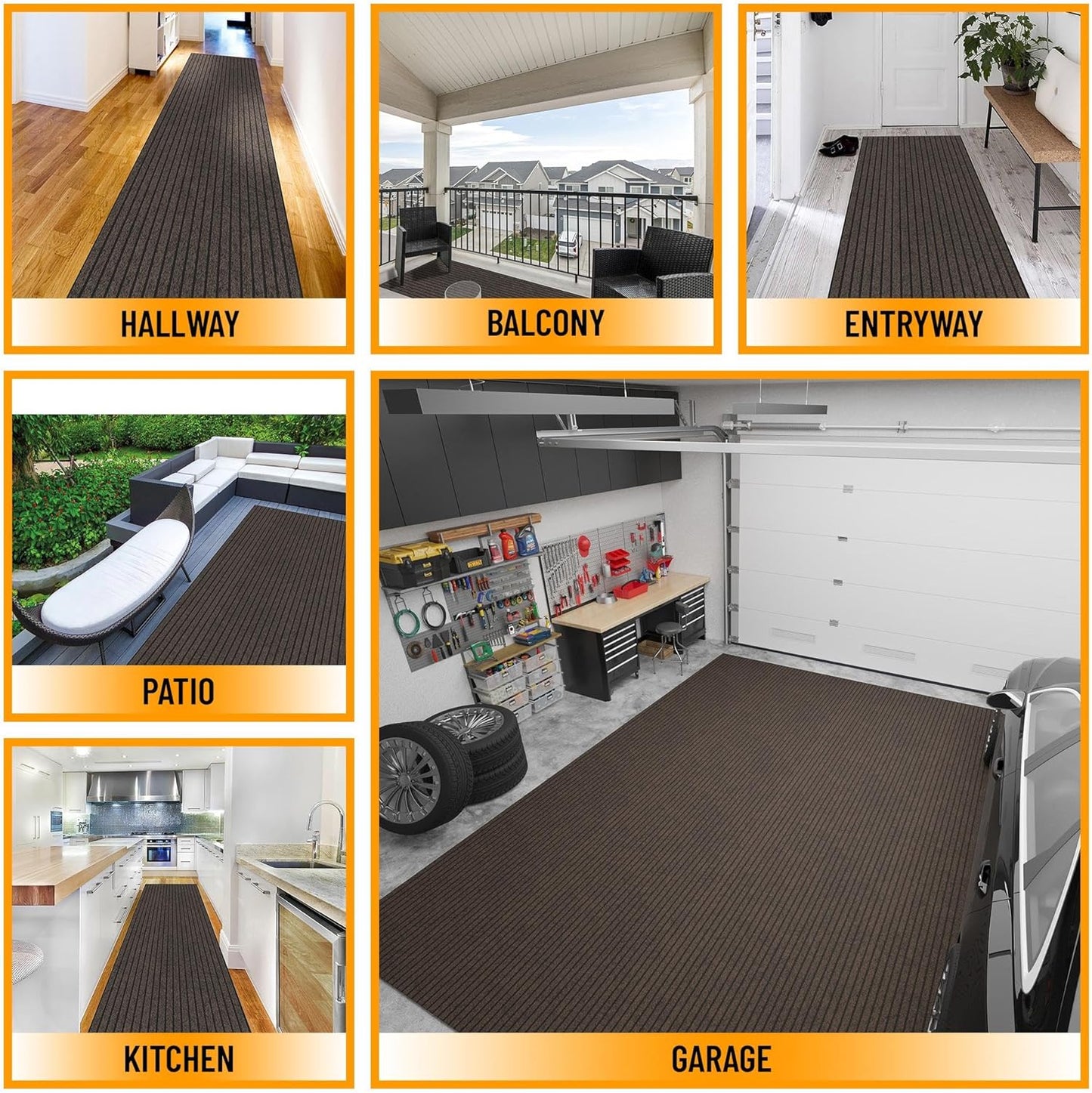 Ottomanson 2'7" x 20' Hallway Runner with Scraper Pile - Extra Durable Non-Slip Rug Mat for Indoor & Outdoor Use - Ideal for Kitchen, Entryway & Garage - High-Traffic Carpet, Brown