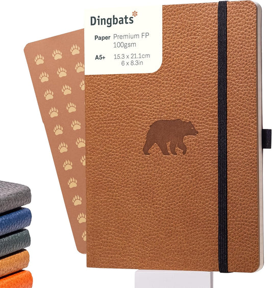 Dingbats* Wildlife Dotted Journal Notebook A5 - Vegan Leather Soft Cover, Ideal for Work, Travel - Pocket, Elastic Closure, Bookmark
