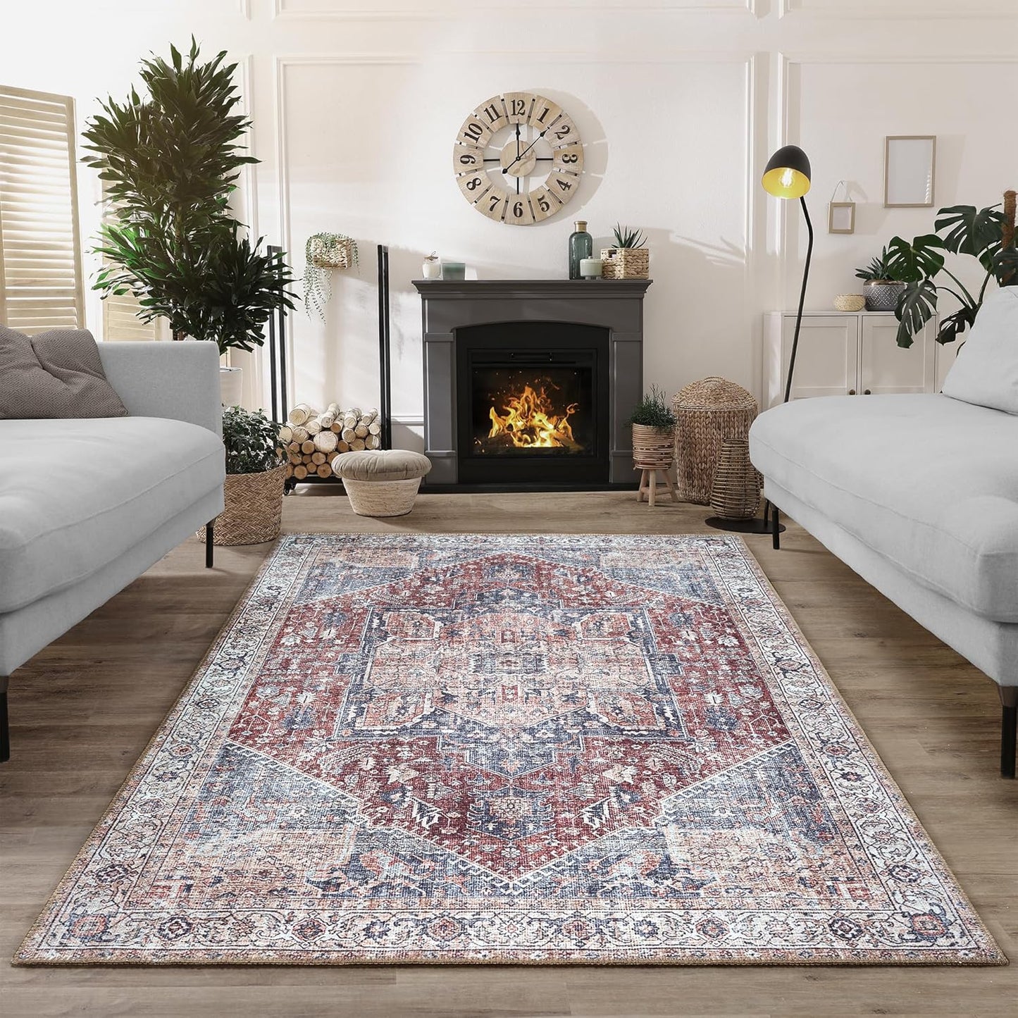 Bloom Rugs Washable Non-Slip 5' x 7' Rug - Red/Blue Traditional Medallion Area Rug for Living Room, Bedroom, Dining Room, and Kitchen - Exact Size: 5' x 7'