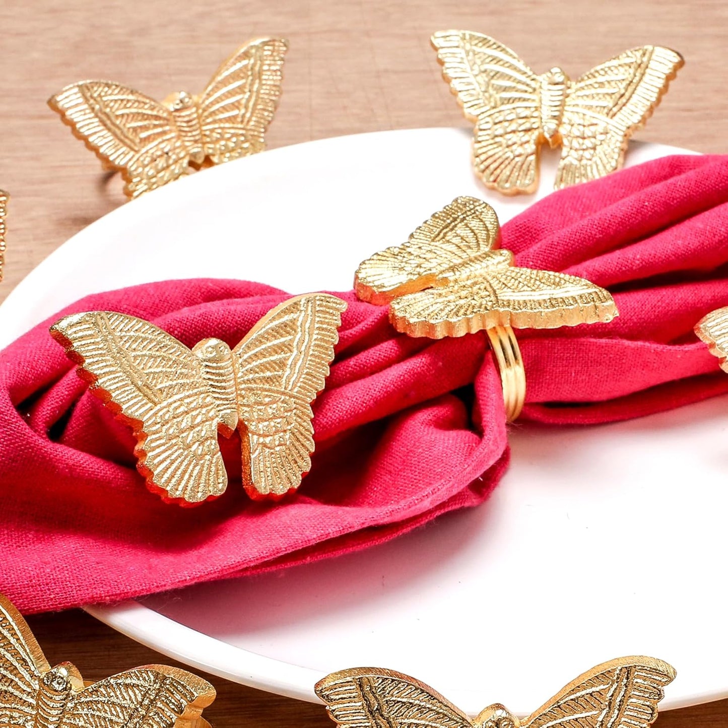 12 Pcs Gold Napkin Rings Set - Lightweight Metal Butterfly Bling Napkin Rings Guest Napkin Buckle for Wedding, Party, Gathering, Dinner, Table, Banquet, Decoration, Gifting - CLEENTABLE