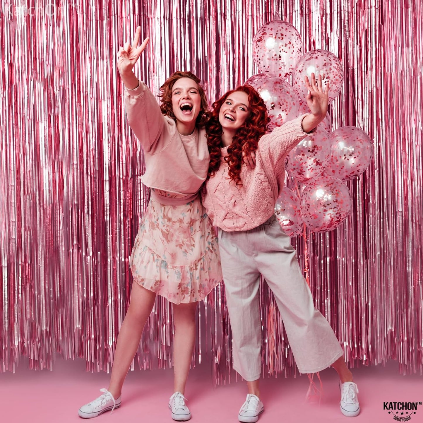 KatchOn, Pink Streamers for Pink Party Decorations - Pack of 2 | Fringe Backdrop for Birthday Decorations | Disco Party Decorations, Baby Shower, Bachelorette Party Decoration