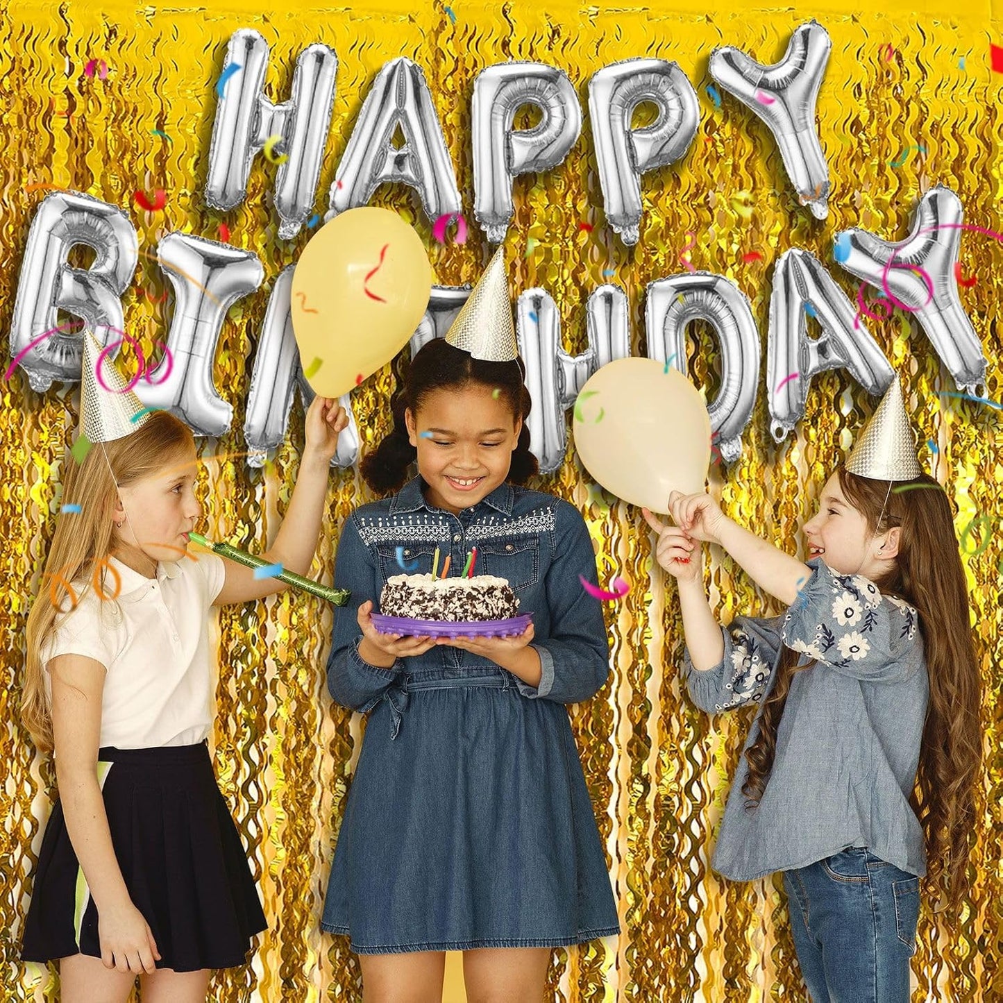 Gold Foil Fringe Backdrop Curtain Wave Golden Streamers Tinsel Photo Backdrop Gold Party Decorations for Anniversary, Birthday, Halloween, Masquerade, Graduation, New Years Eve, Bachelor Party