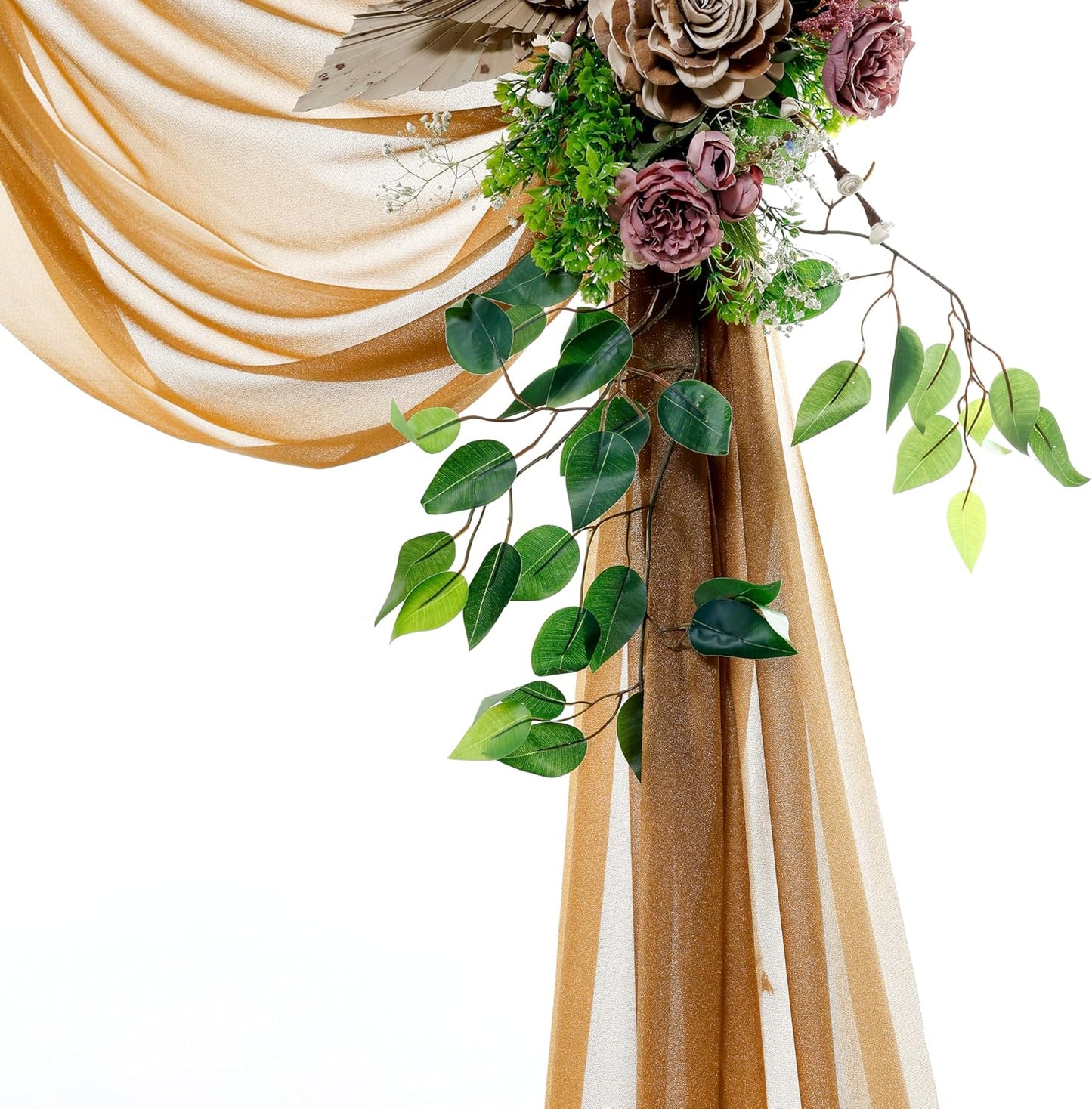 VDS Pack of 4 Panel (30 Inch X 20 Feet) Wedding Arch Draping Fabric Sheer Chiffon Fabric Drapery for Wedding Ceremony Reception Swag Backdrop Canopy Chuppah ARBO Altars Decoration (Mocha)