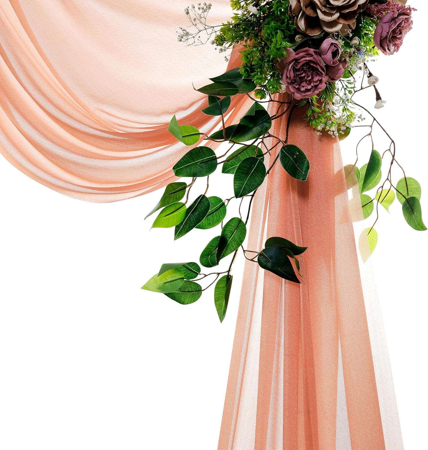 VDS Pack of 1 Panel (30 Inch X 40 Feet) Wedding Arch Draping Fabric Sheer Chiffon Fabric Drapery for Wedding Ceremony Reception Swag Backdrop Canopy Chuppah ARBO Altars Decoration (Coral Peach)