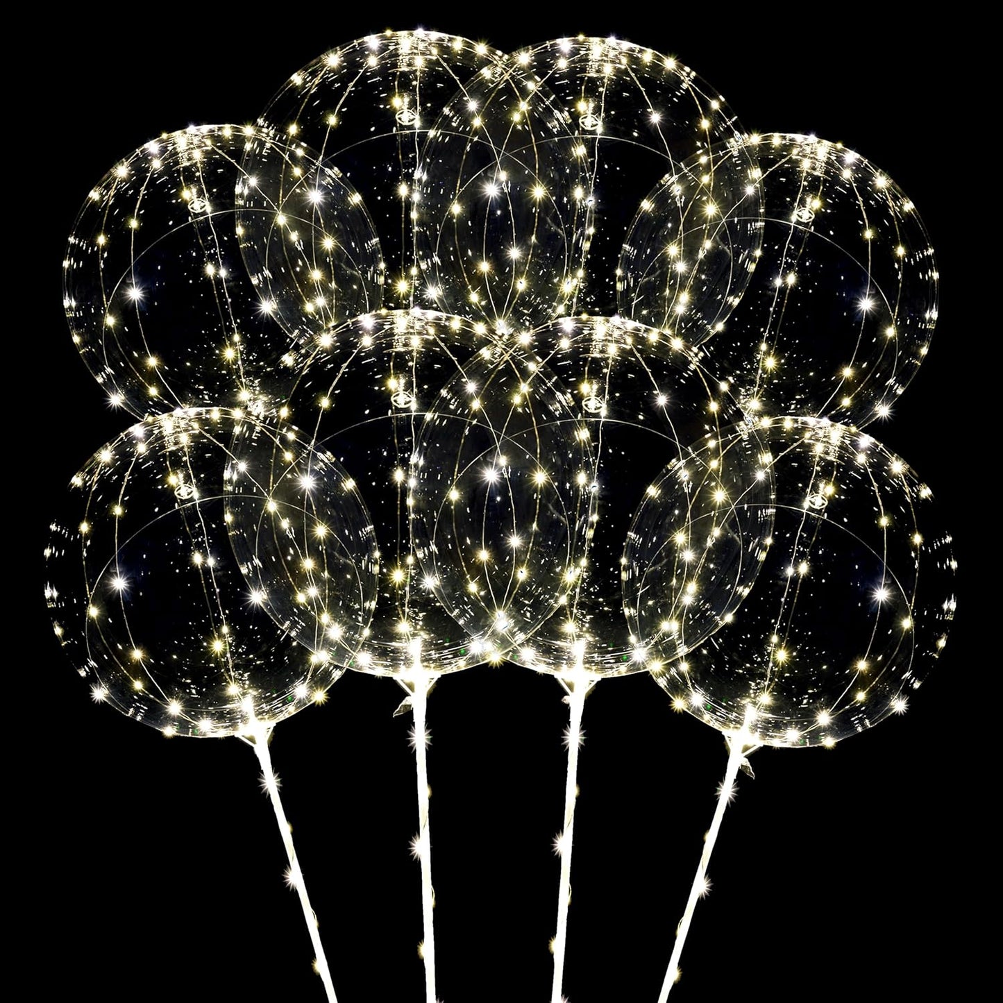 10 Pack Big Light Up BOBO Led Balloons with Sticks - Clear Balloons with Lights, Glow in the Dark, Flicker in the Daylight - Perfect Glow Party Supplies for Birthday, Wedding, Graduation, Warm White