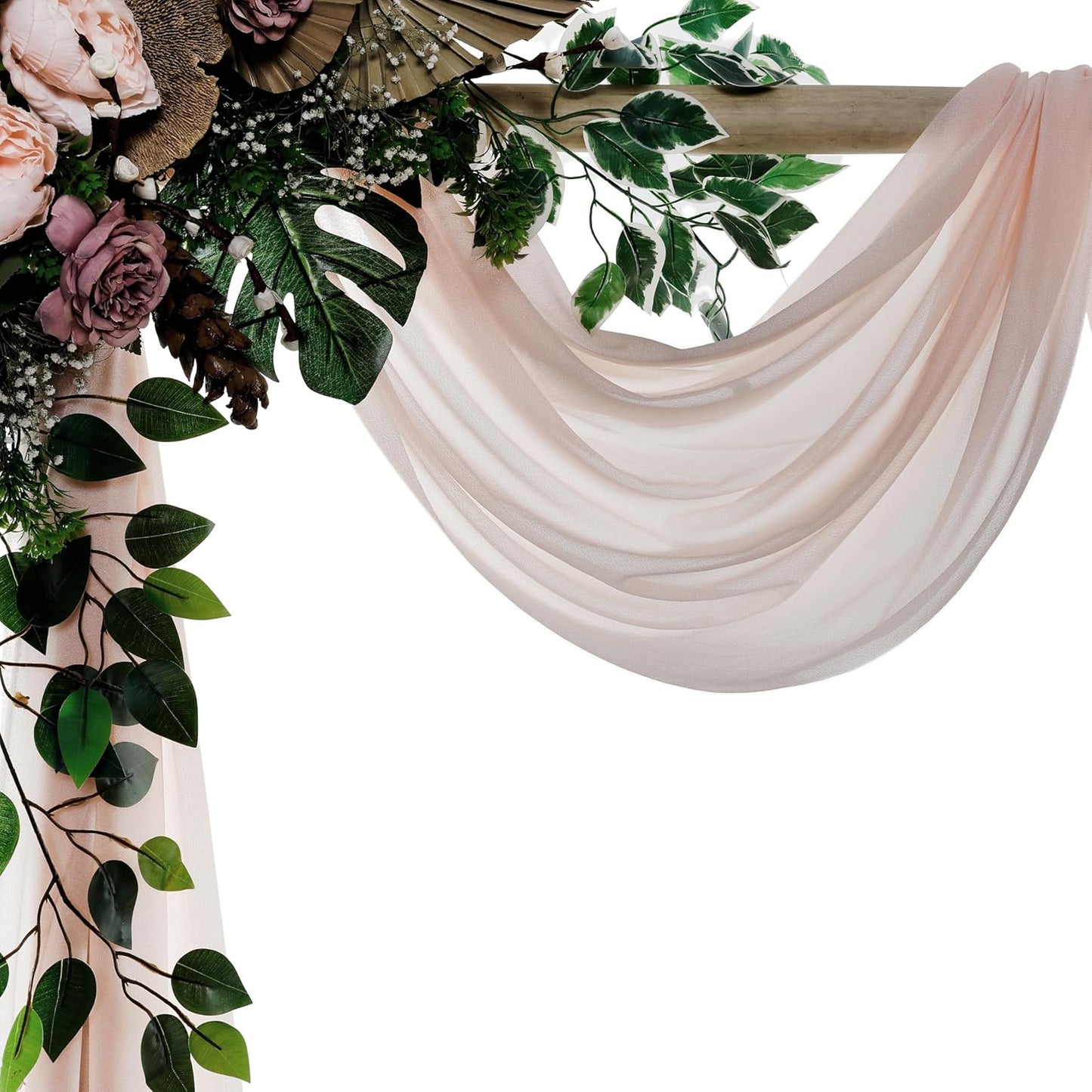 VDS Pack of 2 Panel (30 Inch X 100 Feet) Wedding Arch Draping Fabric Sheer Chiffon Fabric Drapery for Wedding Ceremony Reception Swag Backdrop Canopy Chuppah ARBO Altars Decoration (Nude)