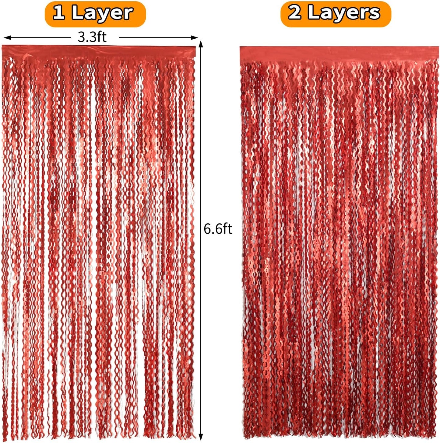 4 Pack Red Streamers Party Decorations - 3.3x6.6ft Foil Curtain Background for Birthday Decorations | Wedding | Halloween | Christmas Party Decoration | Red Tinsel Backdrop