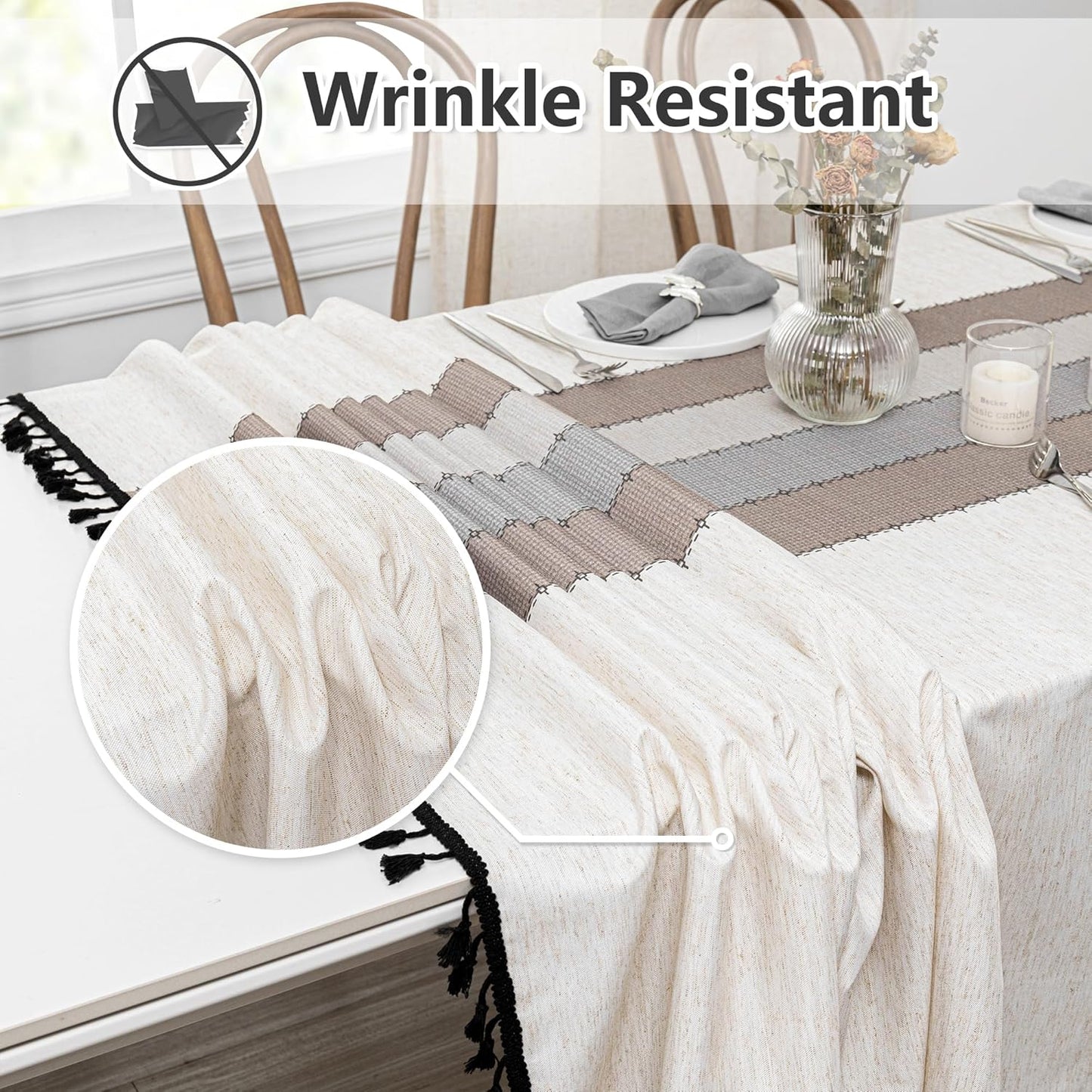 MYSKY HOME Table Cloth 60x120 in Rectangle, Heavy Duty Linen Look Waterproof Tablecloths Farmhouse Tablecloth, Wrinkle Free Table Cover with Coffee Lines for Kitchen Dining, Party